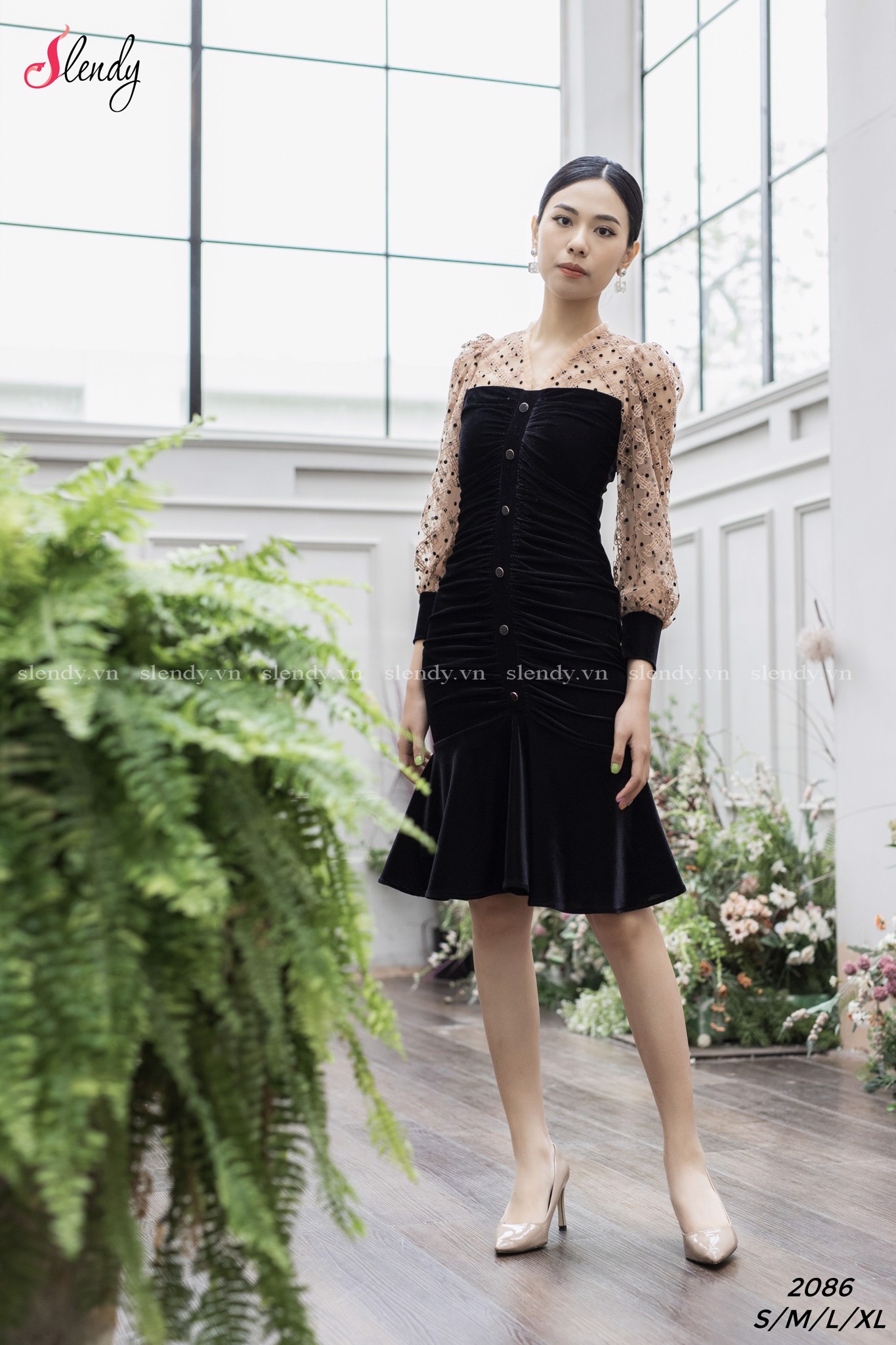 Váy đen phối tay lưới ôm body tôn dáng  DN151  AloraShop21